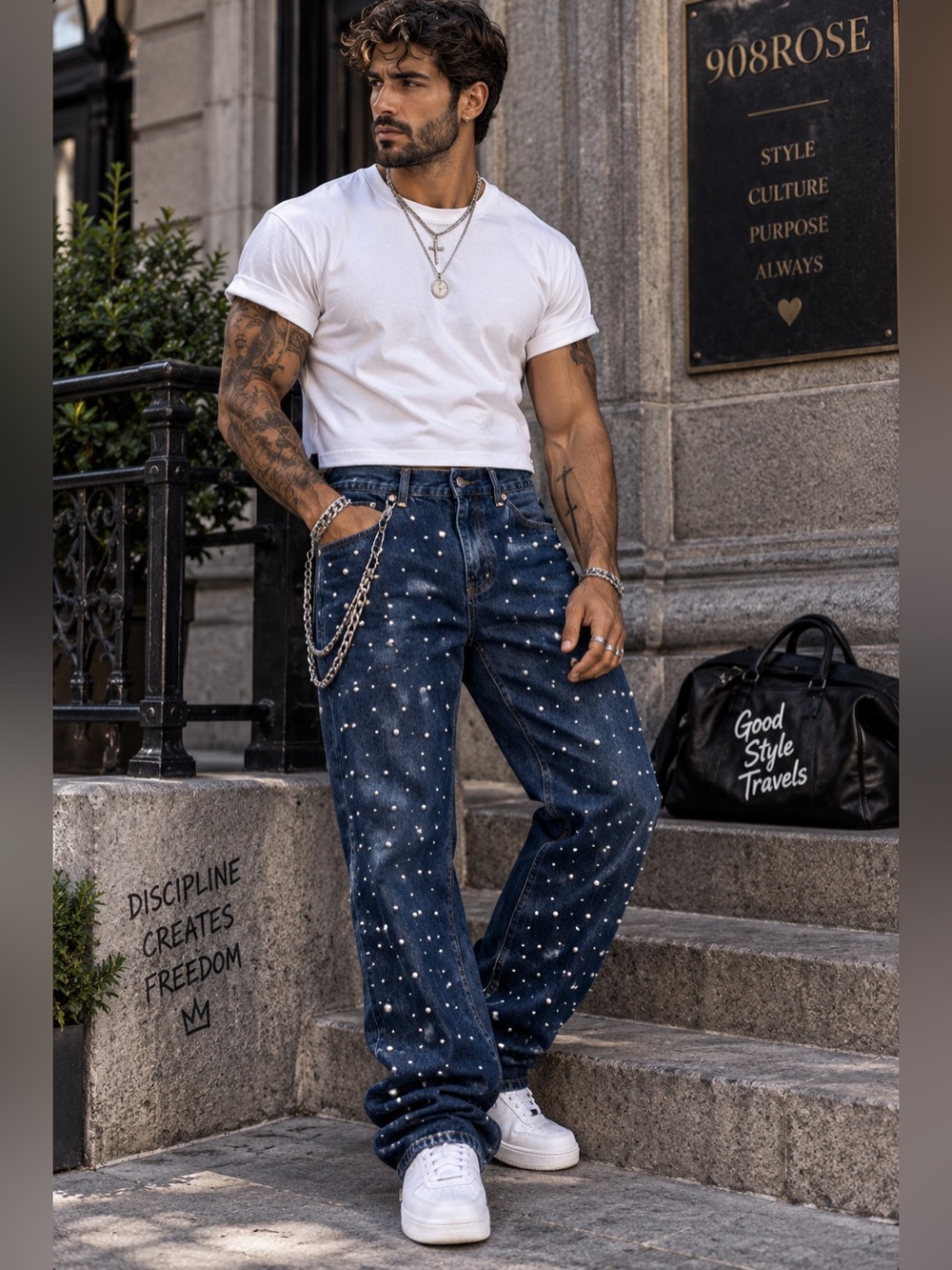 🔥 Watson Pearl Studded Dark WashDenim Jeans Size 32 NWT Statement Designer Denim